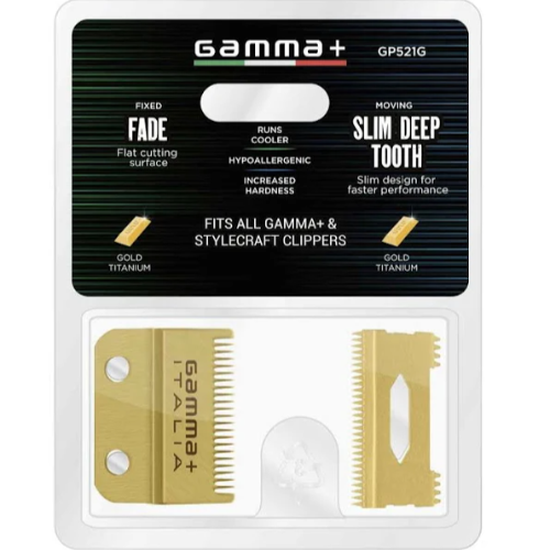 Gamma+ Gold Titanium Fixed Fade & Slim Deep Tooth Clipper Blade Set (#GP521G)