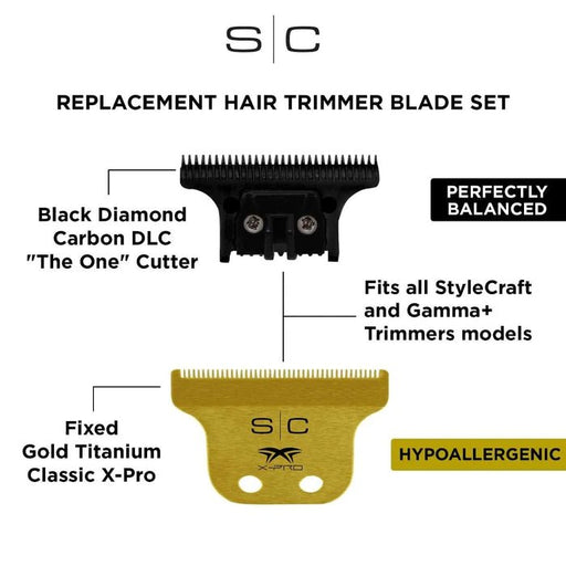 StyleCraft Fixed Gold Titanium Classic X-Pro Trimmer Blade + Black Diamond Carbon DLC The One Cutter Set (SC529GB) - MagnusSupplyStylecraft
