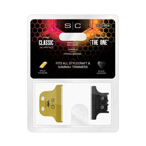 StyleCraft Fixed Gold Titanium Classic X-Pro Trimmer Blade + Black Diamond Carbon DLC The One Cutter Set (SC529GB) - MagnusSupplyStylecraft