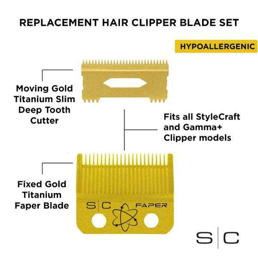 StyleCraft Replacement Fixed Gold Titanium Faper Blade Set | SC525G - MagnusSupplyStylecraft