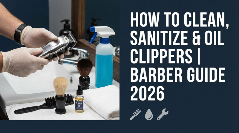 Professional barber cleaning hair clippers with disinfectant spray – how to clean, sanitize and oil barber clippers step-by-step in 2026