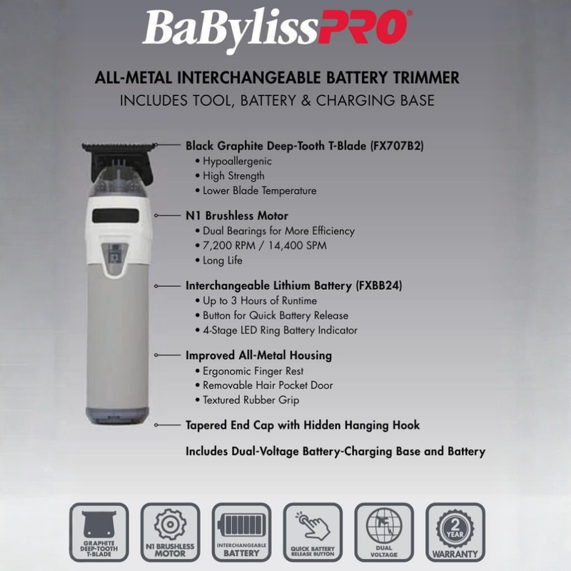 BaBylissPRO FXONE Limited Edition White Trimmer | FX799TW | Professional Barber Trimmer