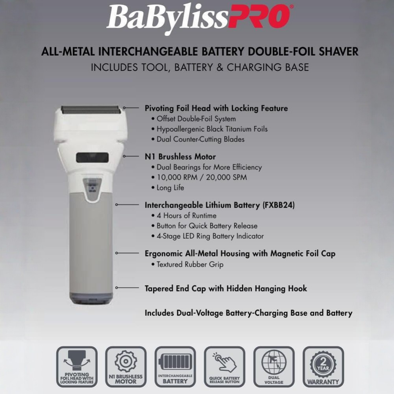 BaBylissPRO FXONE Limited Edition White Double Foil Shaver | FX79FSTW