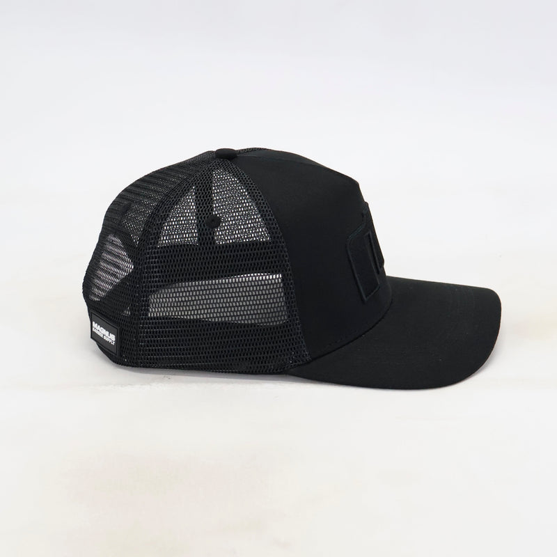 Black mesh cap on a white background
