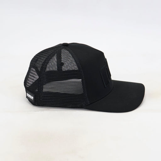 Black mesh cap on a white background