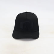Black cap with a logo on a white background
