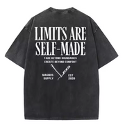 Black t-shirt with white text and logo on the back, displayed against a white background.