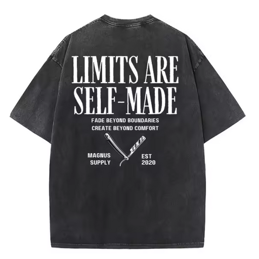 Black t-shirt with white text and logo on the back, displayed against a white background.