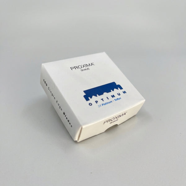 Proxima Shave Optimum single edge razor blades 100-count pack in original box packaging
