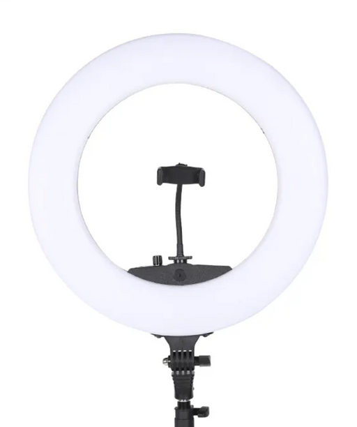 Ring light with stand on a white background