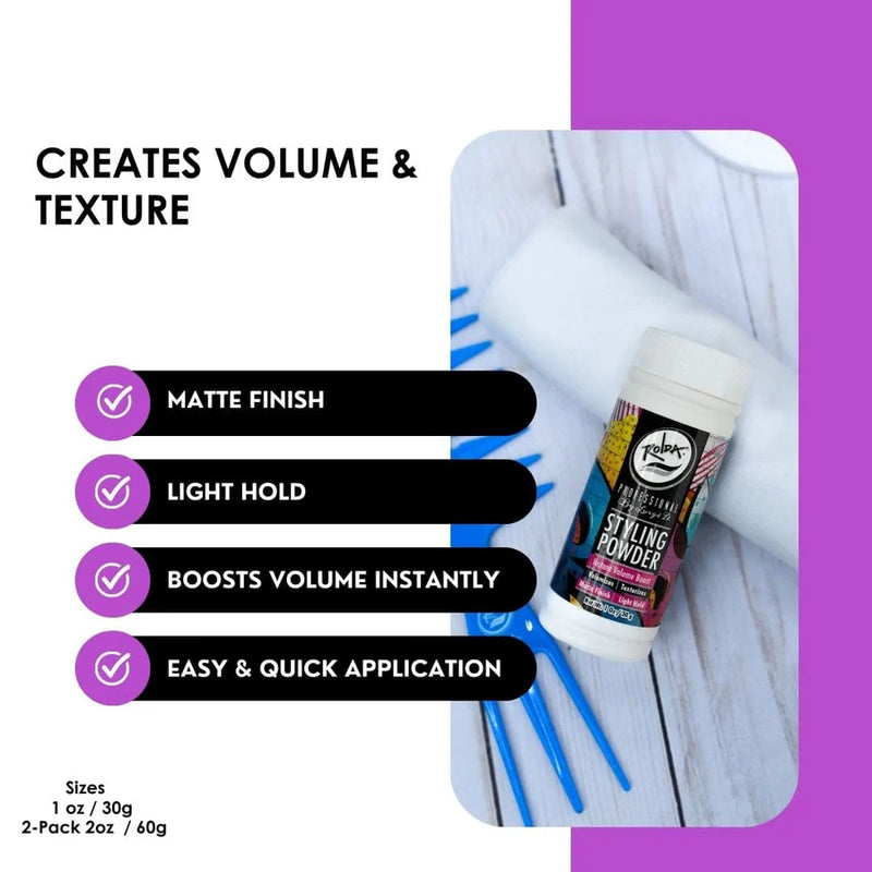 Rolda Hair Texturizing Styling Powder - Matte finish, light hold, boosts volume, easy application.