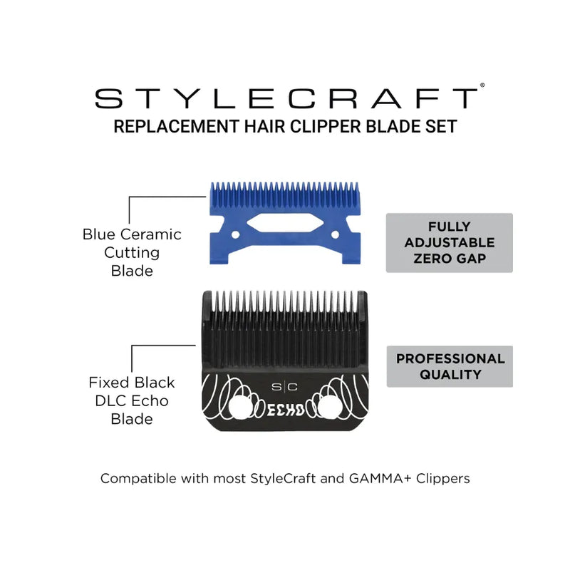 StyleCraft Black DLC Echo Clipper Blade & Blue Ceramic Cutter | SC554B