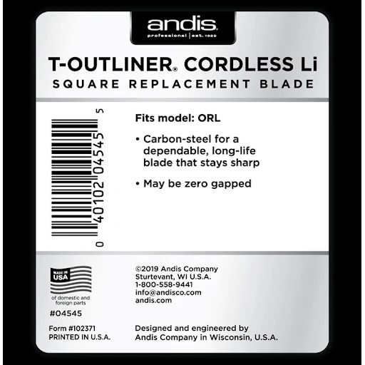 Andis Cordless T - Outliner Carbon Steel Li Square Blade (04545) - Magnus SupplyAndis