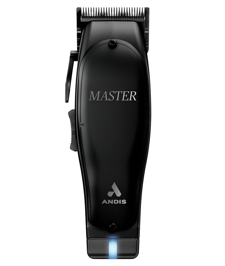 Andis Master Cordless Clipper Black Label Edition, featuring precision blades and sleek design, ideal for professional barbers.
