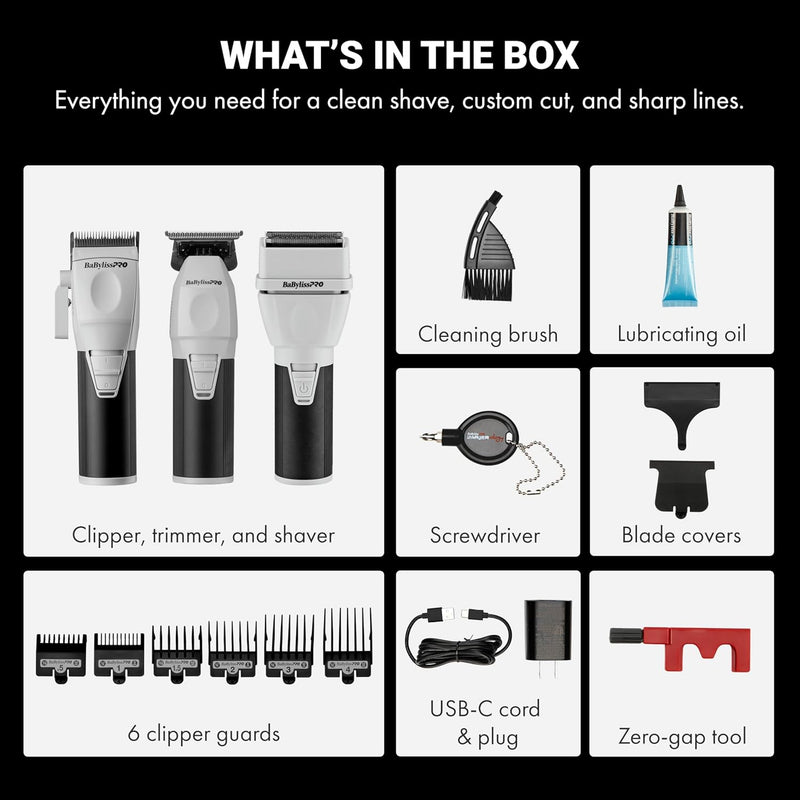 BaBylissPRO CoreFX Clipper, Trimmer & Double Foil Shaver Value Set (FXCLCPK3) - Magnus SupplyBabyliss