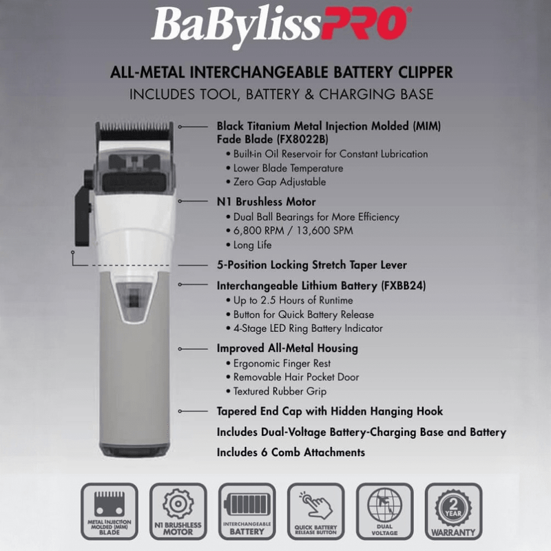 BaBylissPRO FXONE Limited Edition White Clipper | FX899TW - Magnus SupplyBabyliss