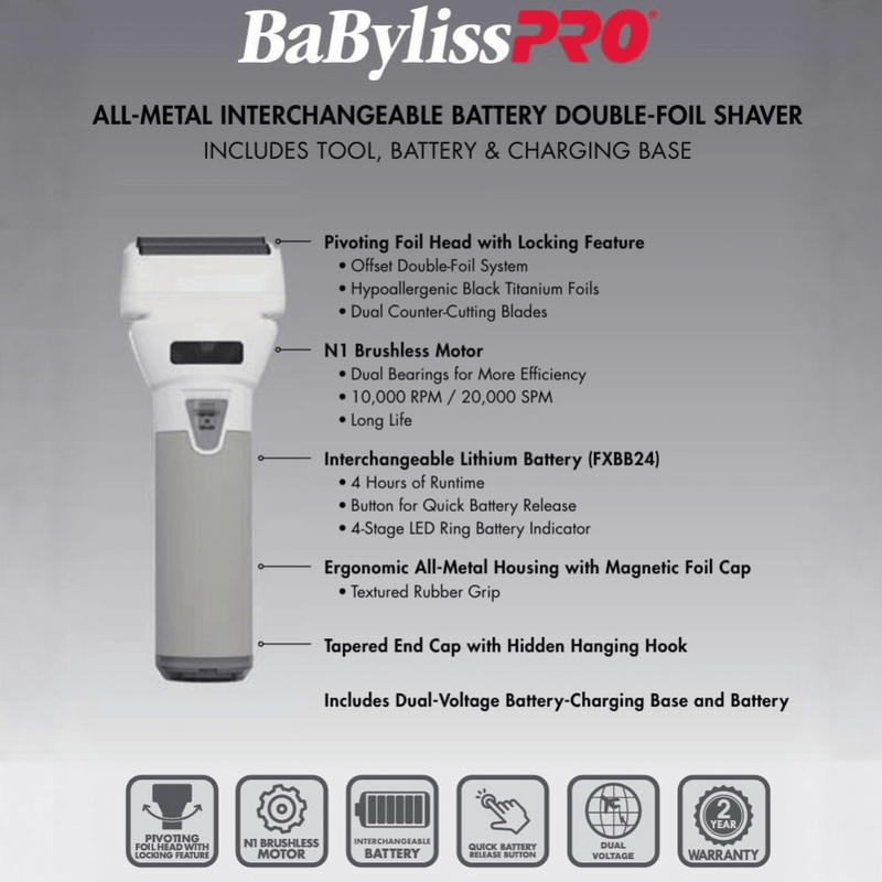 BaBylissPRO FXONE Limited Edition White Double Foil Shaver | FX79FSTW - Magnus SupplyBabyliss