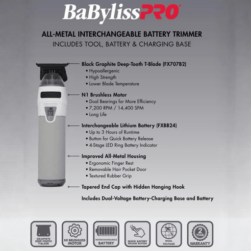 BaBylissPRO FXONE Limited Edition White Trimmer | FX799TW - Magnus SupplyBabyliss