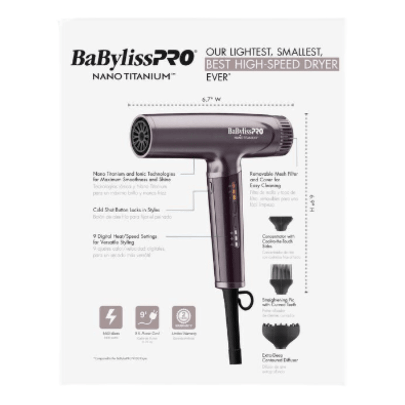 BaBylissPRO Nano Titanium Nightfall High-Speed Dryer | BNTC9200P - Magnus SupplyBabyliss