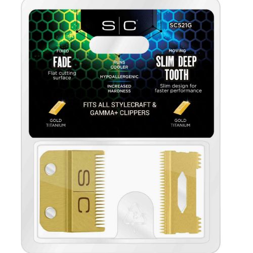 Stylecraft Gold Fade Blade W/Gold Slim Deep Tooth Cutter Set#SC521G