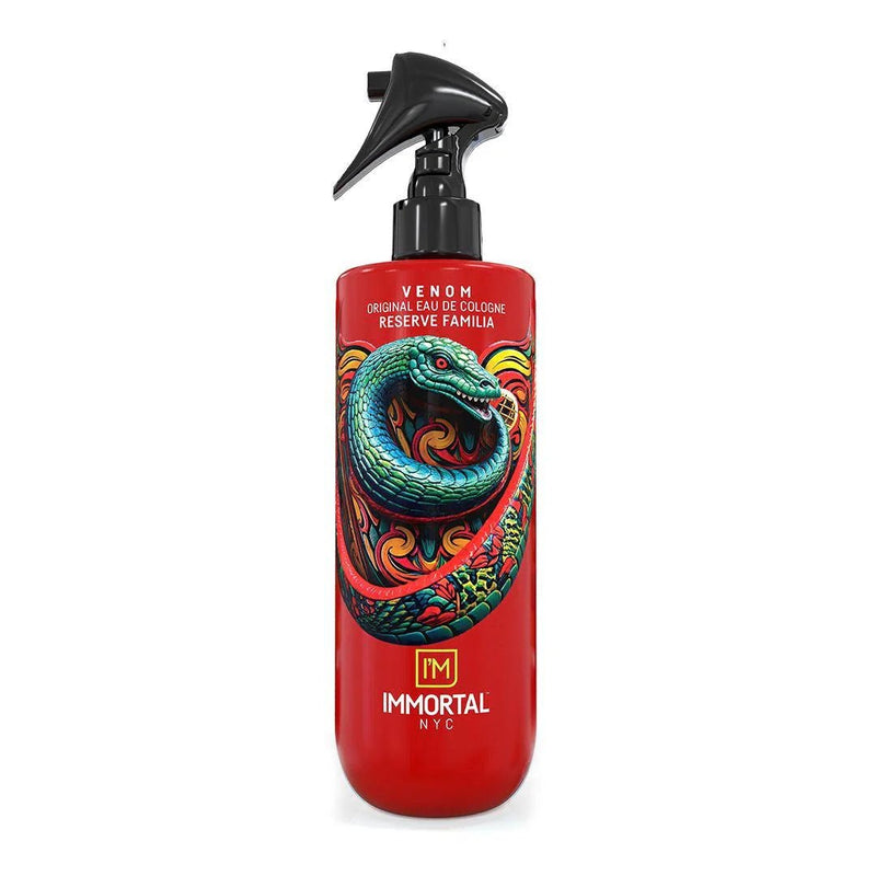 Immortal NYC Reserve cologne 500ml bottle with vibrant snake design and spray nozzle.