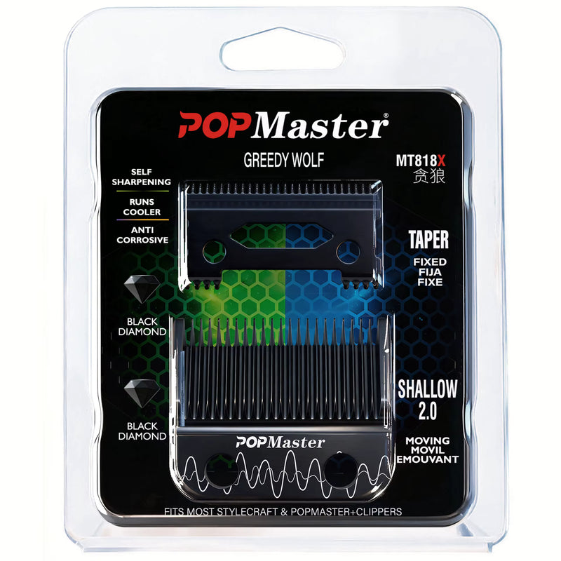 POPMaster Greedy Wolf MT818X Black Diamond DLC Clipper Blade Set