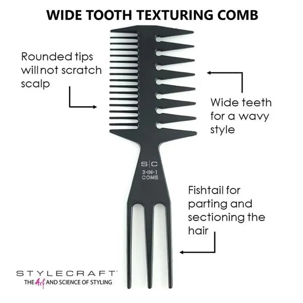 Stylecraft 3-in-1 Wide Tooth Texturizing Barber Fish Hair Comb - Magnus SupplyStylecraft