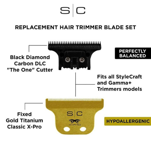Stylecraft Fixed Gold Titanium Classic X-Pro Trimmer Blade + Black Diamond Carbon DLC The One Cutter Set (SC529GB) - Magnus SupplyStylecraft