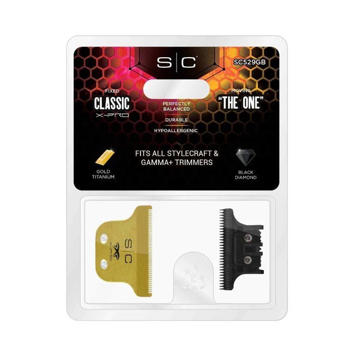 Stylecraft Fixed Gold Titanium Classic X-Pro Trimmer Blade + Black Diamond Carbon DLC The One Cutter Set (SC529GB) - Magnus SupplyStylecraft