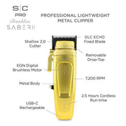 Stylecraft Saber 2.0 Cordless Clipper features EON Digital Brushless Motor and lightweight metal design.