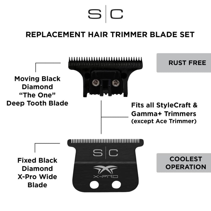 StyleCraft X - Pro Wide Black Diamond Fixed Blade with “The One” Cutter Trimmer Blade Set #SC536B - MagnusSupplyStyleCraft