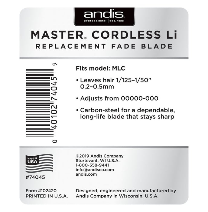 Andis Master Cordless Li Replacement Fade Blade – Carbon Steel #74045