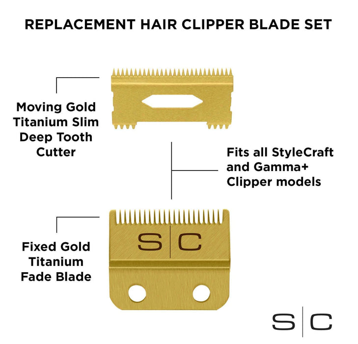 SC Gold Fade Blade W/Gold Slim Deep Tooth Cutter Set#SC521G - MagnusSupplyStyleCraft