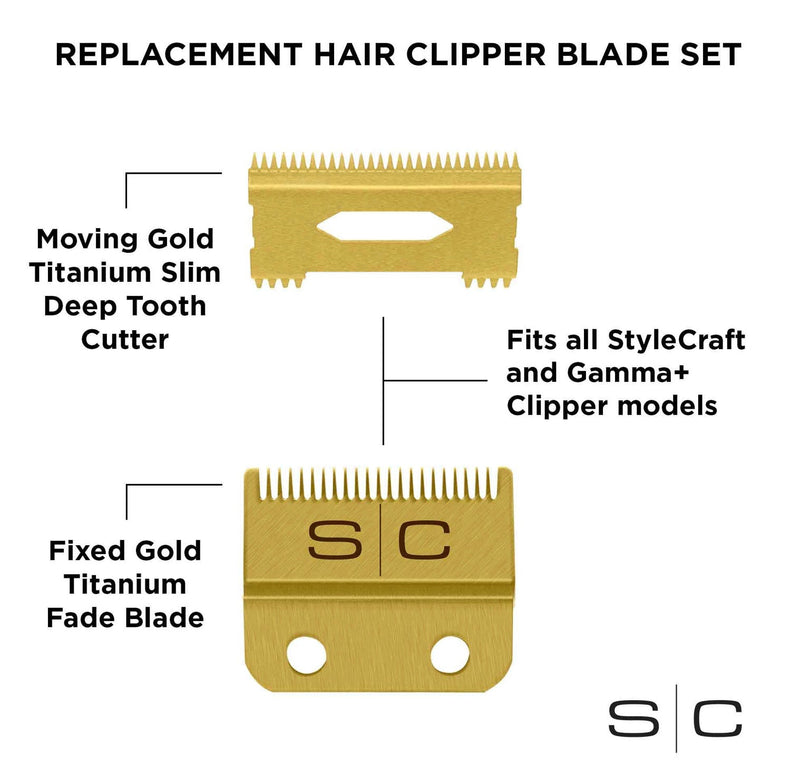 Stylecraft Gold Fade Blade W/Gold Slim Deep Tooth Cutter SetSC521G - Magnus SupplyStylecraft